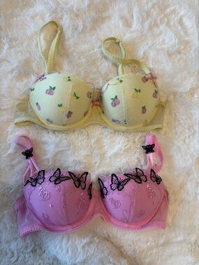 Women’s Embroidered Pink Butterfly Bra - Unbranded